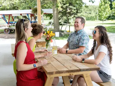 Group of people at a picnic table