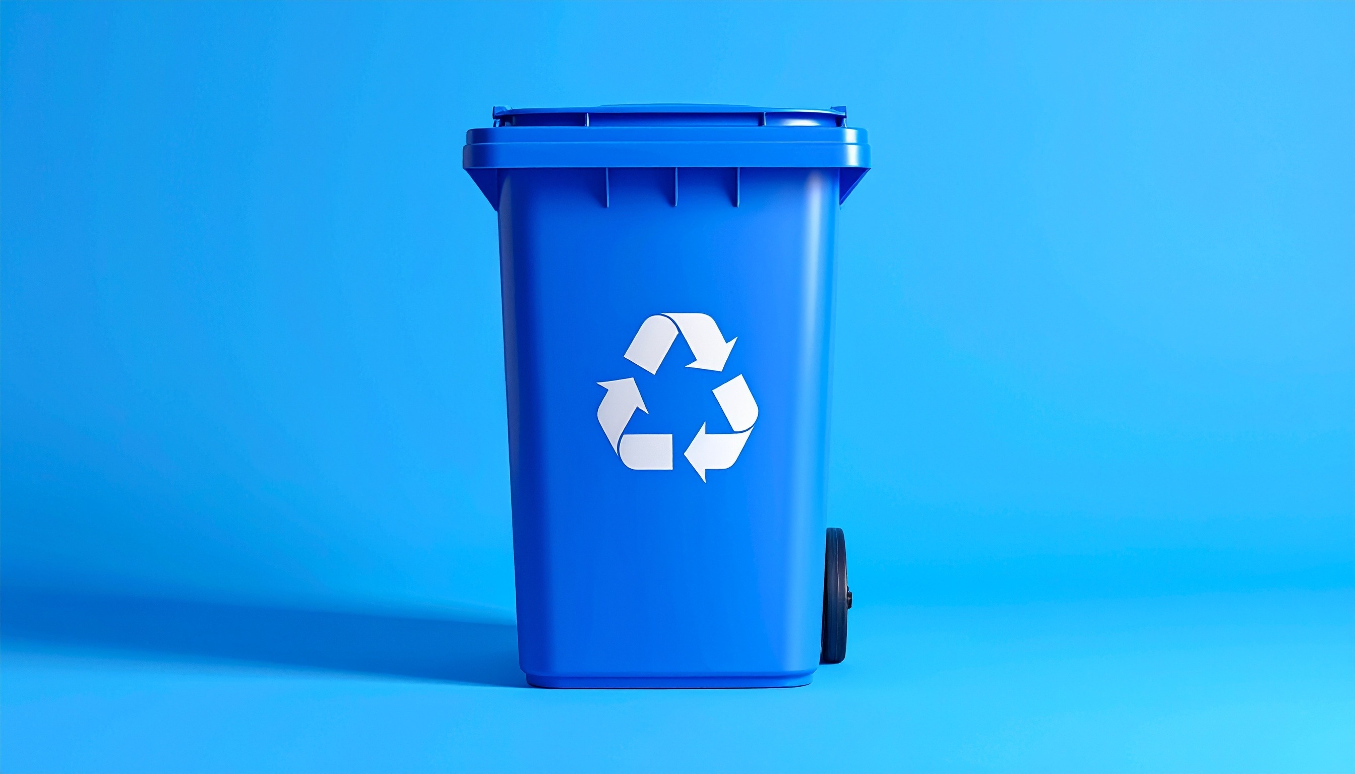 Blue bin recycling cart.