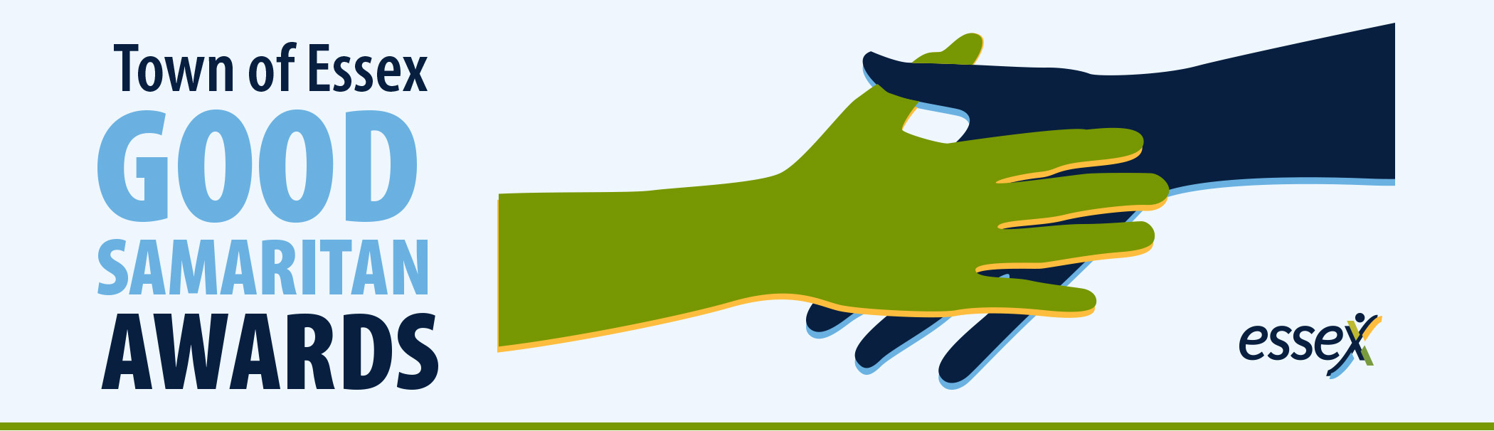 Town of Essex Good Samaritan Award. Illustration of two hands reaching towards each other.