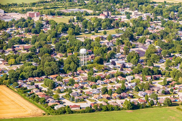 Aerial view of downtown buildings