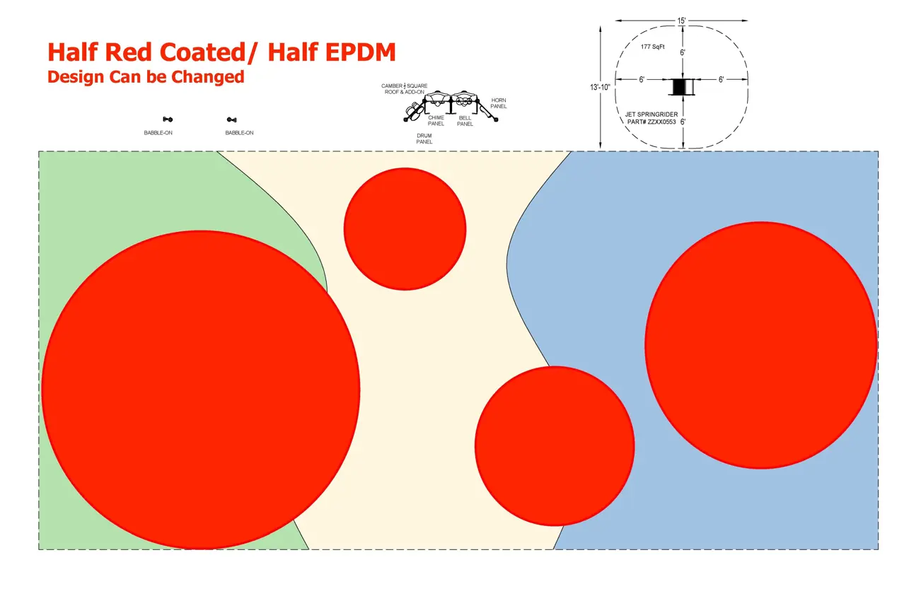 Three colour design with red dots