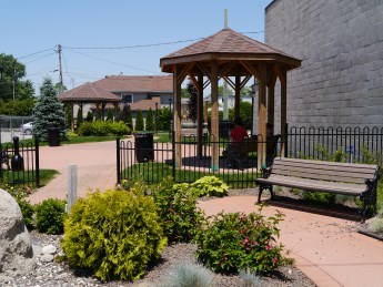Gazebo and bench in small park