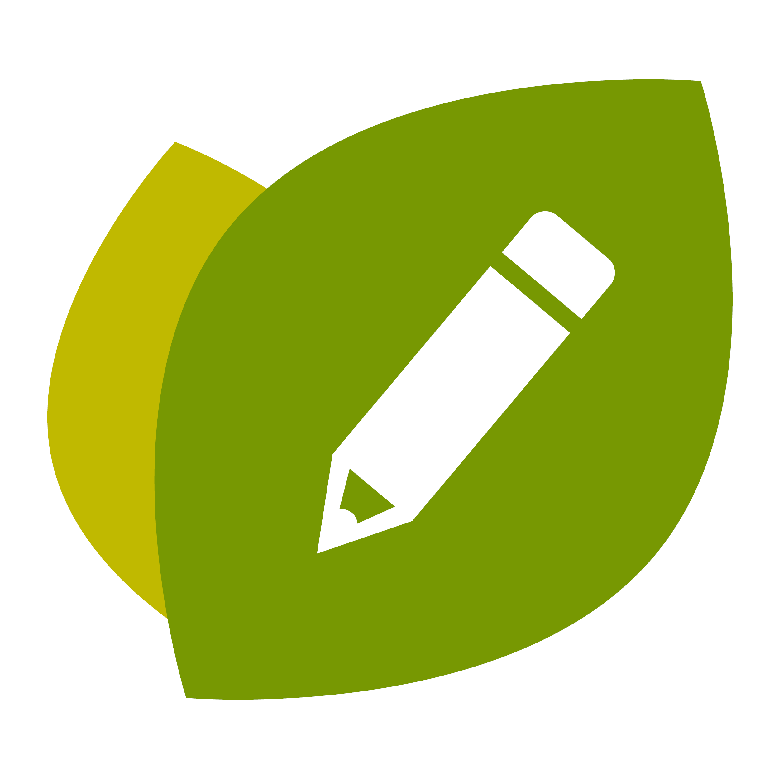 Illustration of two green leaves with pencil icon.