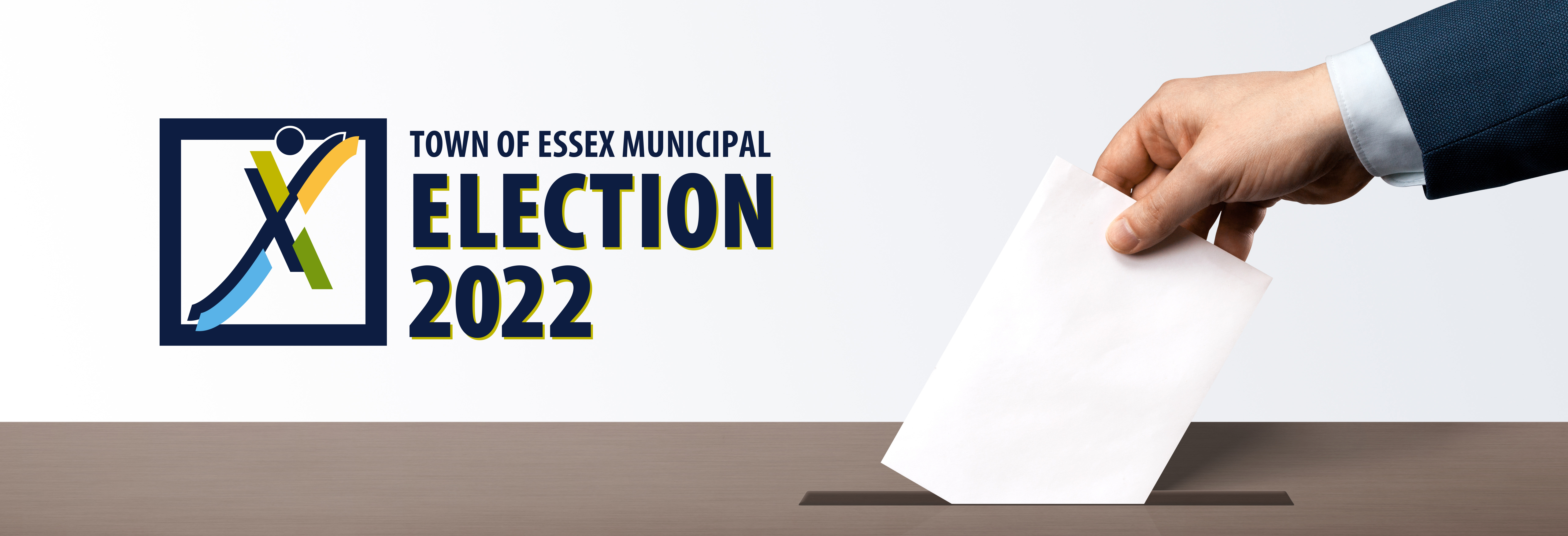 Town of Essex Municipal Election 2022. Voter placing ballot in box.